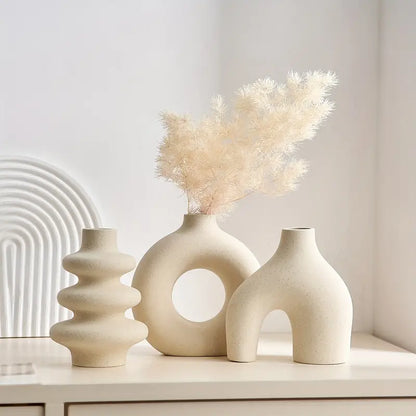 Boho Ceramic Vase Set of 3 for Neutral Home Decor