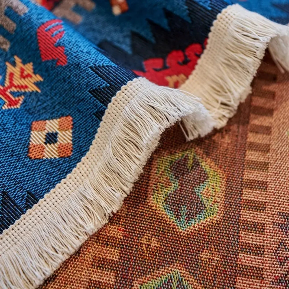 Boho Chenille Sofa Cover – Colourful Geometric Pattern with Warm Earth Tones