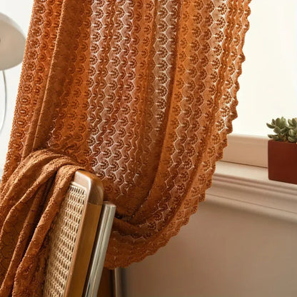 Boho Crochet Curtain Panel with Amber Tone and Semi-Sheer Light Filtering