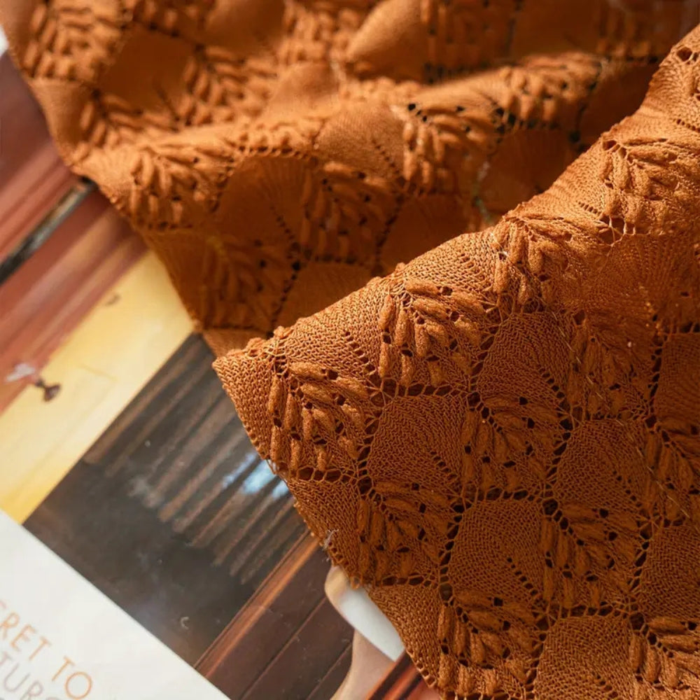 Boho Crochet Curtain Panel with Amber Tone and Semi-Sheer Light Filtering