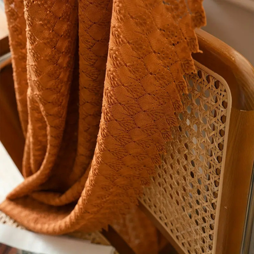 Boho Crochet Curtain Panel with Amber Tone and Semi-Sheer Light Filtering