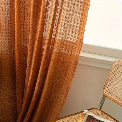 Boho Crochet Curtain Panel with Amber Tone and Semi-Sheer Light Filtering