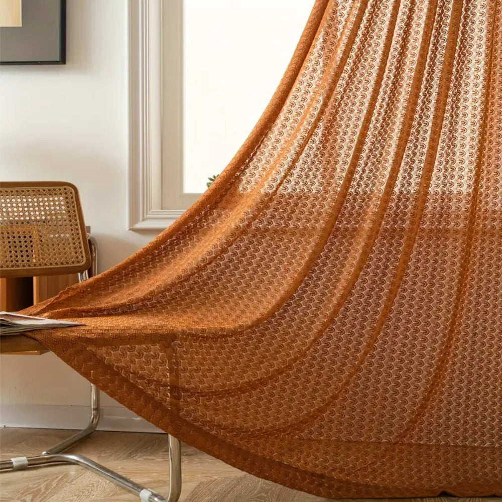 Boho Crochet Curtain Panel with Amber Tone and Semi-Sheer Light Filtering