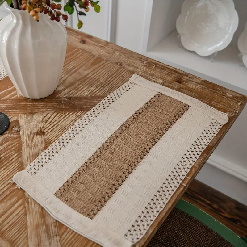 Boho Placemats Set of 4 with Jute Insert and Fringe for Dining Table