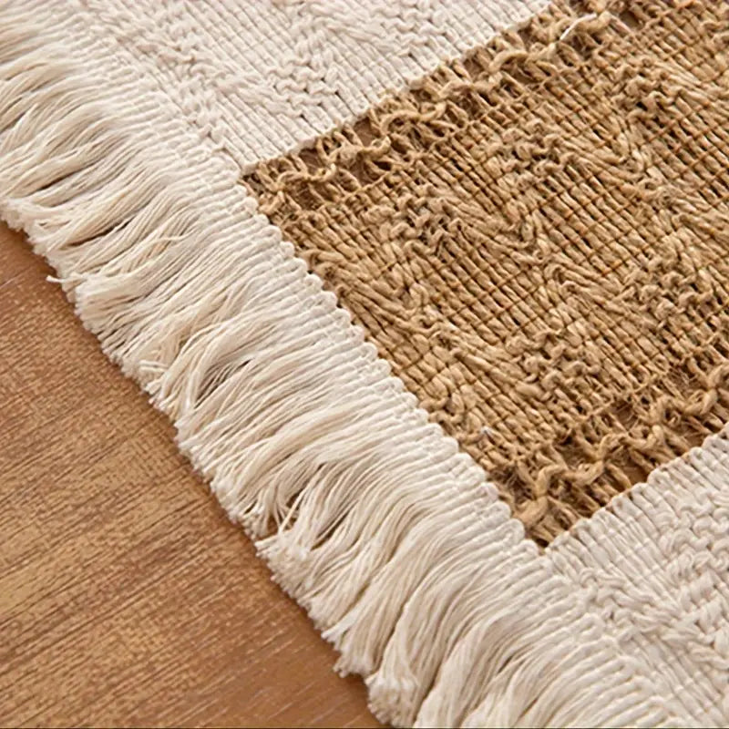 Boho Placemats Set of 4 with Jute Insert and Fringe for Dining Table