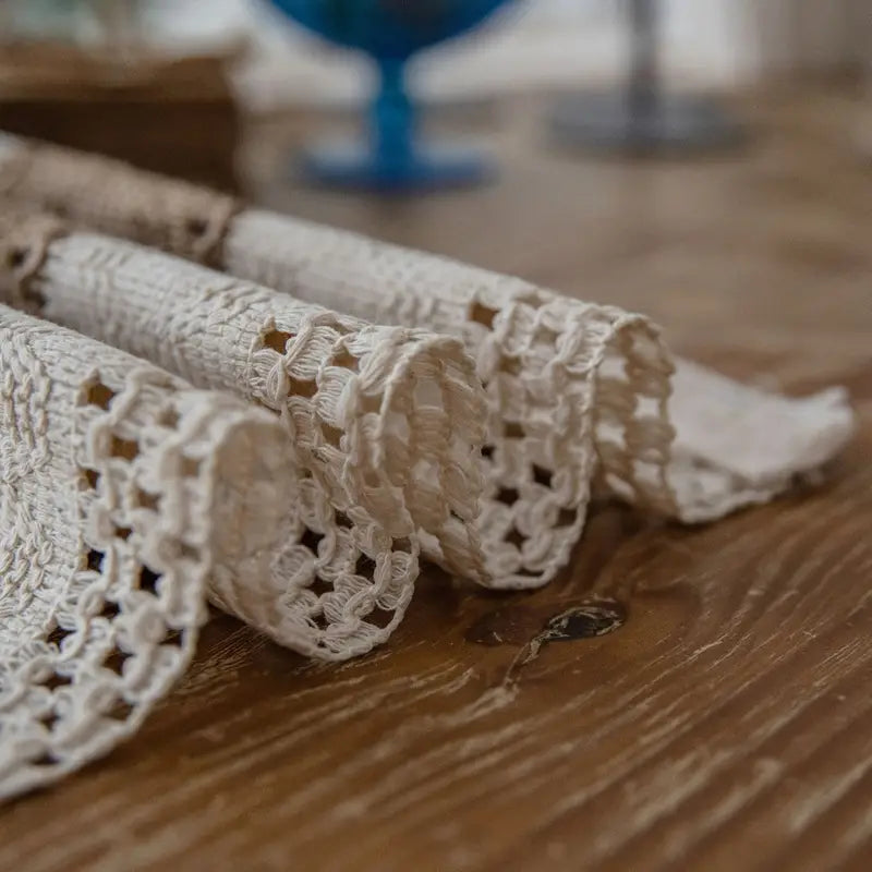 Boho Placemats Set of 4 with Jute Insert and Fringe for Dining Table