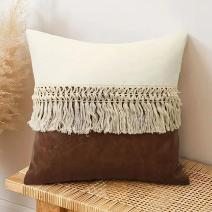 Boho Tassel Cushion Covers Set of 2 with Soft Cotton Blend Fabric