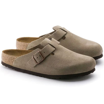 Boston Clogs with Anatomical Footbed and Adjustable Buckle in Taupe