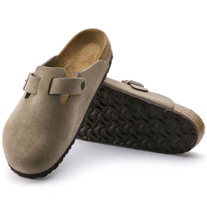 Boston Clogs with Anatomical Footbed and Adjustable Buckle in Taupe