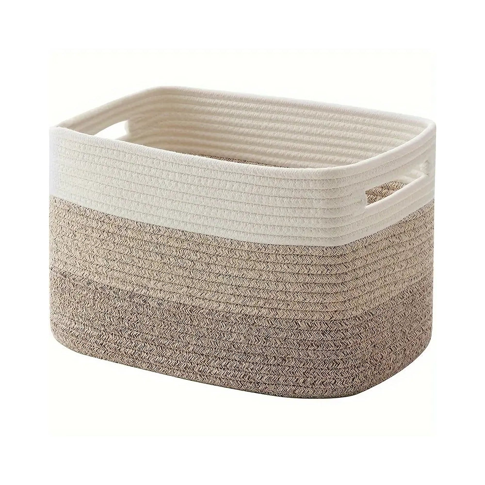 Braided Cotton Storage Basket – Rectangular Organiser with Integrated Handles