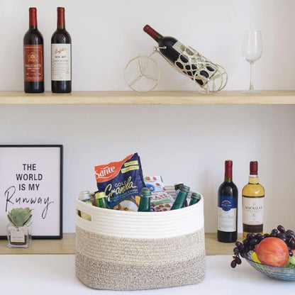 Braided Cotton Storage Basket – Rectangular Organiser with Integrated Handles