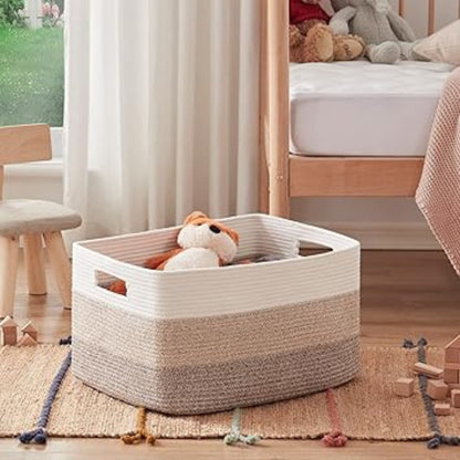 Braided Cotton Storage Basket – Rectangular Organiser with Integrated Handles