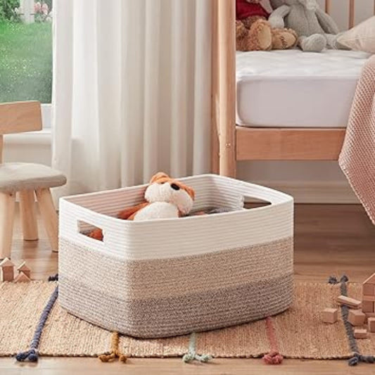 Braided Cotton Storage Basket – Rectangular Organiser with Integrated Handles