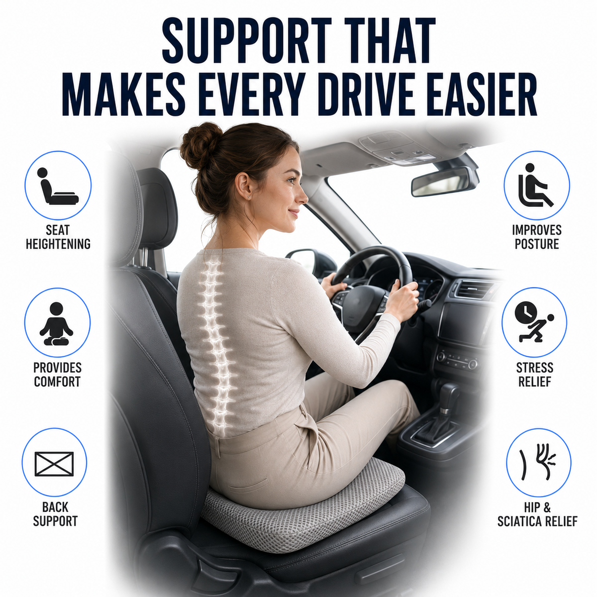 Breathable Honeycomb Car Seat Cushion with Non-Slip Base