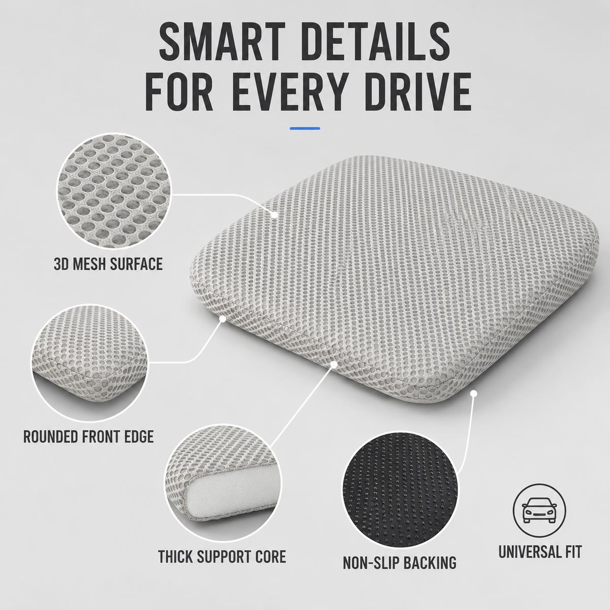 Breathable Honeycomb Car Seat Cushion with Non-Slip Base