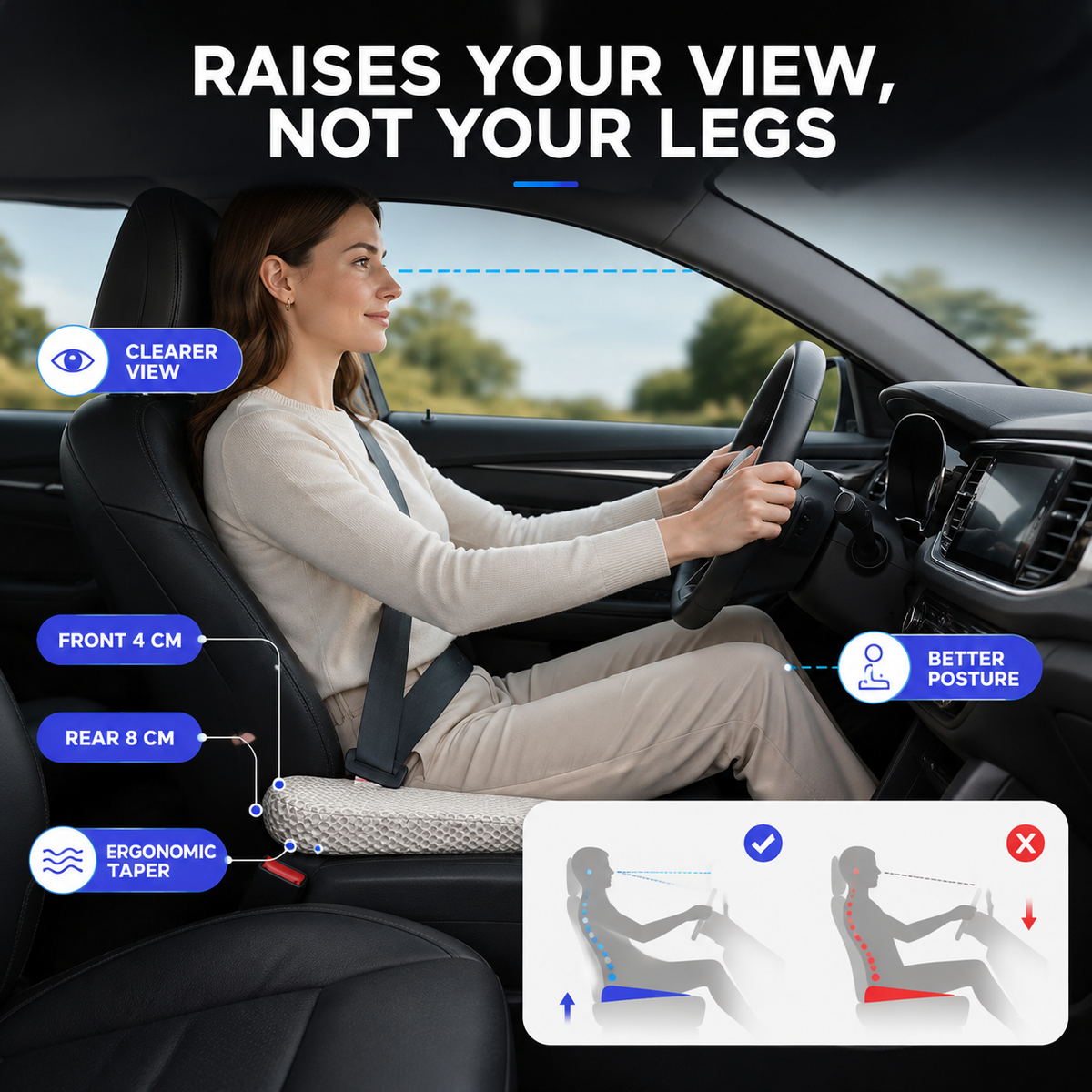 Breathable Honeycomb Car Seat Cushion with Non-Slip Base
