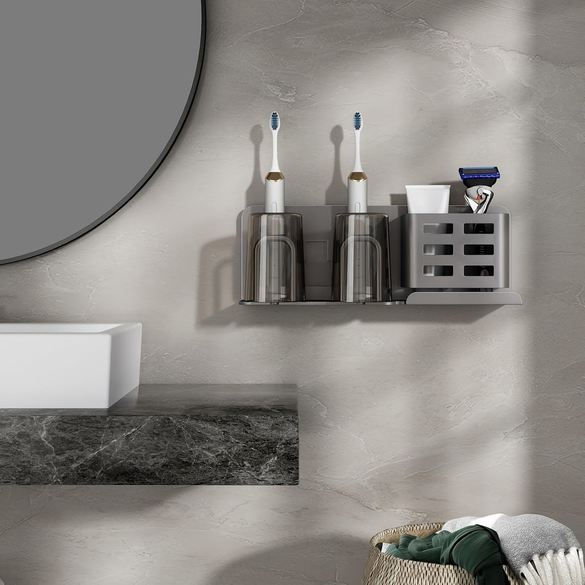 BristleHub Wall Mounted Toothbrush Holder Aluminum Bathroom Organizer