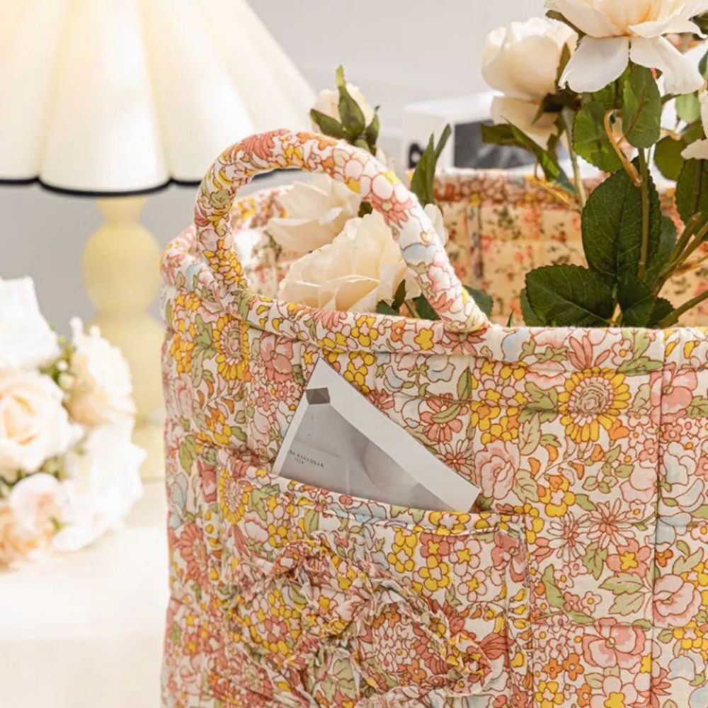 Canvas Storage Basket with Romantic Floral Pattern for Stylish Home Organisation