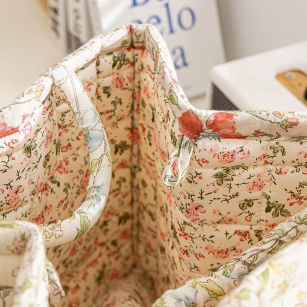 Canvas Storage Basket with Romantic Floral Pattern for Stylish Home Organisation