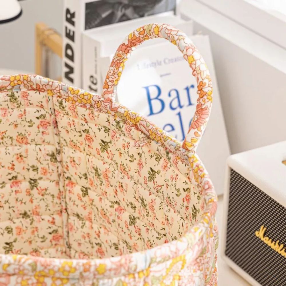 Canvas Storage Basket with Romantic Floral Pattern for Stylish Home Organisation