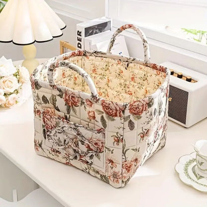 Canvas Storage Basket with Romantic Floral Pattern for Stylish Home Organisation