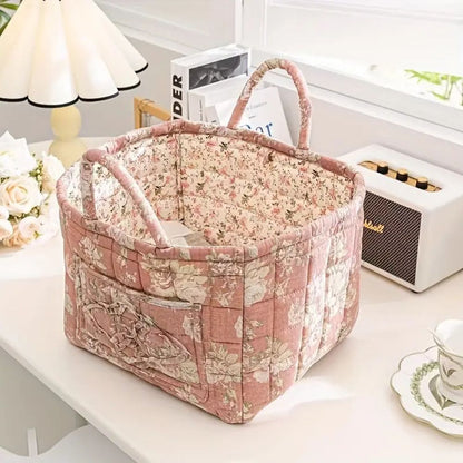 Canvas Storage Basket with Romantic Floral Pattern for Stylish Home Organisation