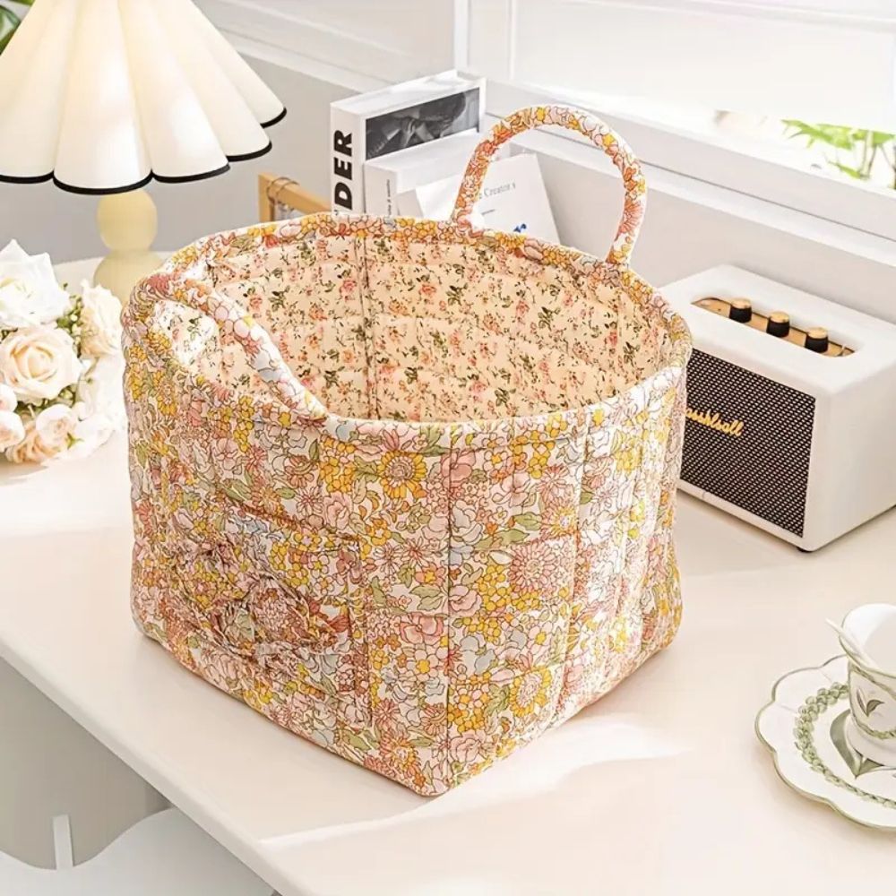Canvas Storage Basket with Romantic Floral Pattern for Stylish Home Organisation