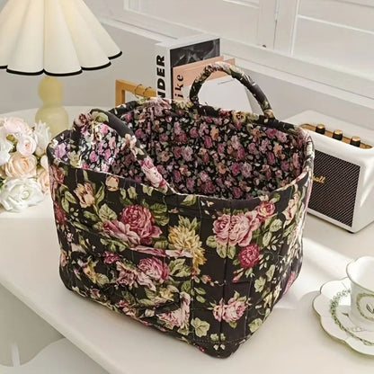 Canvas Storage Basket with Romantic Floral Pattern for Stylish Home Organisation