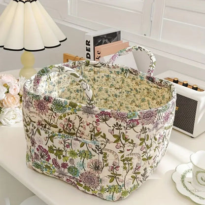 Canvas Storage Basket with Romantic Floral Pattern for Stylish Home Organisation