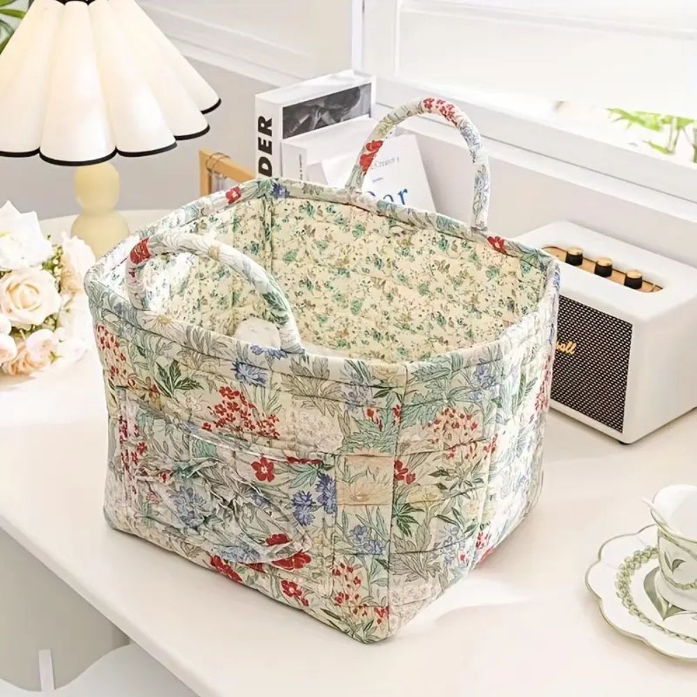 Canvas Storage Basket with Romantic Floral Pattern for Stylish Home Organisation