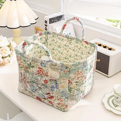 Canvas Storage Basket with Romantic Floral Pattern for Stylish Home Organisation