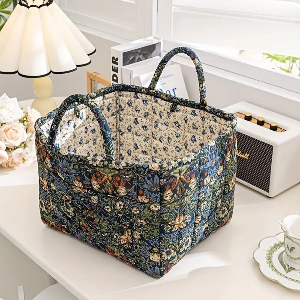 Canvas Storage Basket with Romantic Floral Pattern for Stylish Home Organisation
