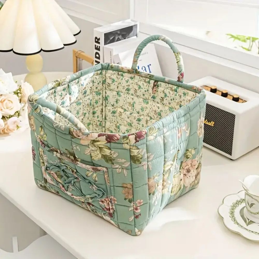 Canvas Storage Basket with Romantic Floral Pattern for Stylish Home Organisation