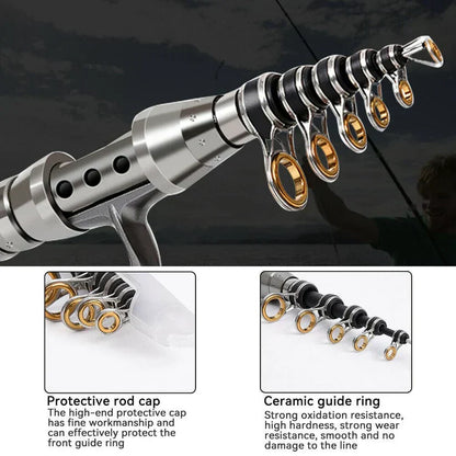 Carbon Fibre Telescopic Fishing Rod and Reel Combo Portable Fishing Kit with Accessories
