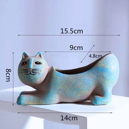 Cat-Shaped Ceramic Plant Pot for Indoor and Outdoor Plant Displays