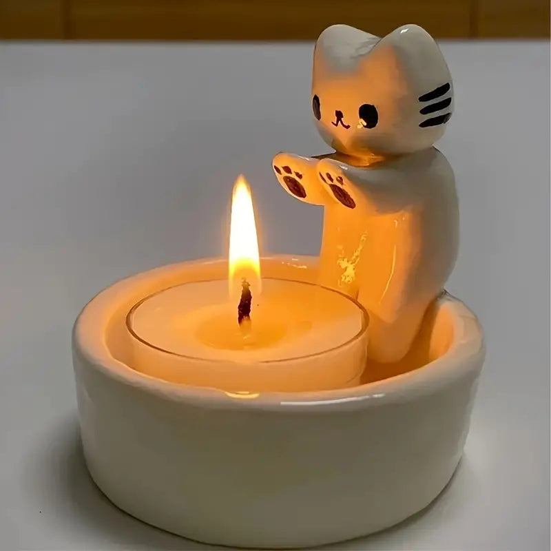 Ceramic Cat Candle Holder with Handcrafted Finish