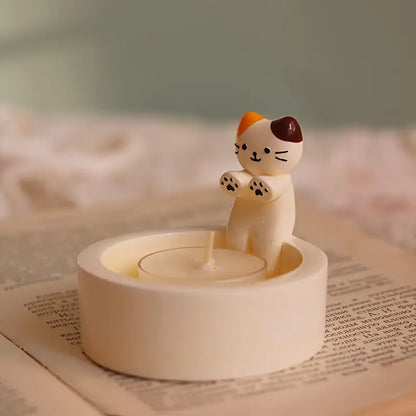 Ceramic Cat Candle Holder with Handcrafted Finish