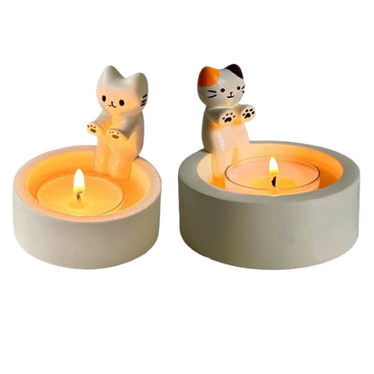 Ceramic Cat Candle Holder with Handcrafted Finish