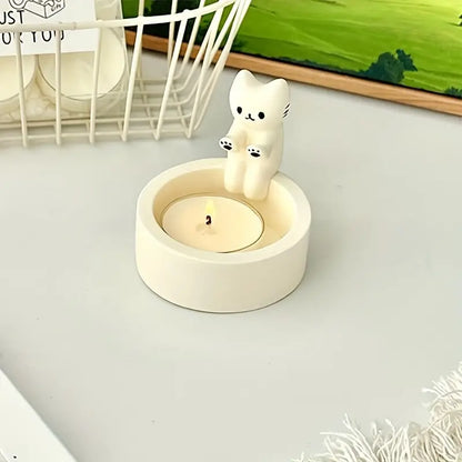 Ceramic Cat Candle Holder with Handcrafted Finish