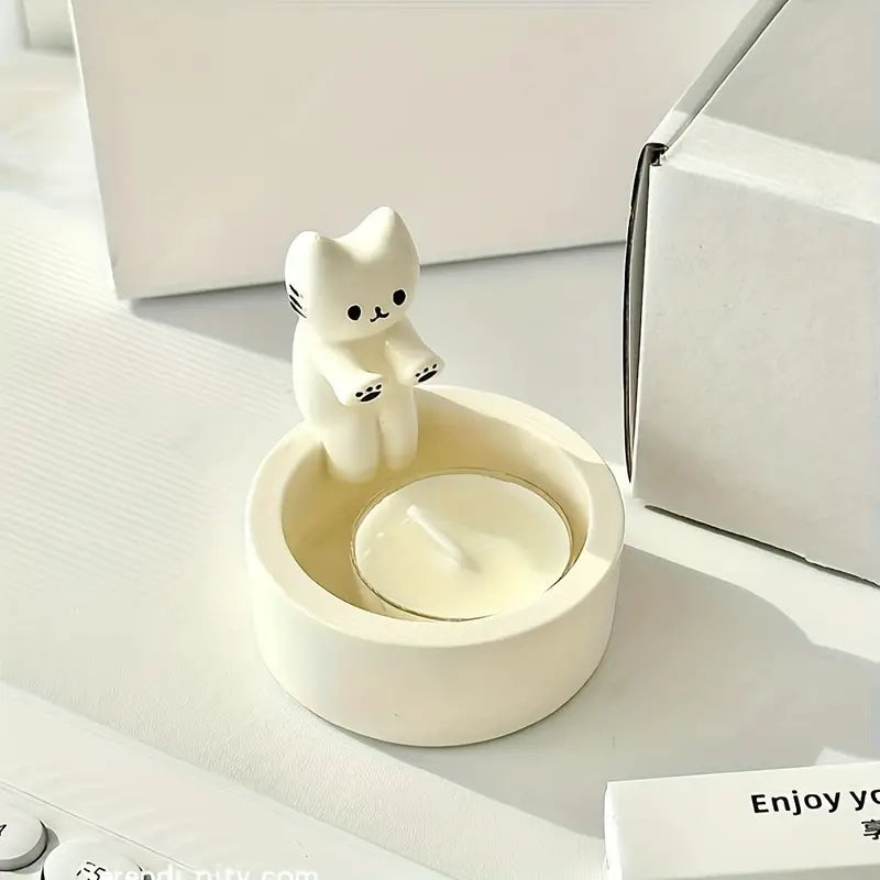 Ceramic Cat Candle Holder with Handcrafted Finish