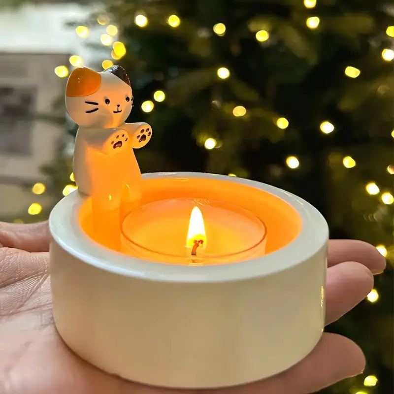 Ceramic Cat Candle Holder with Handcrafted Finish