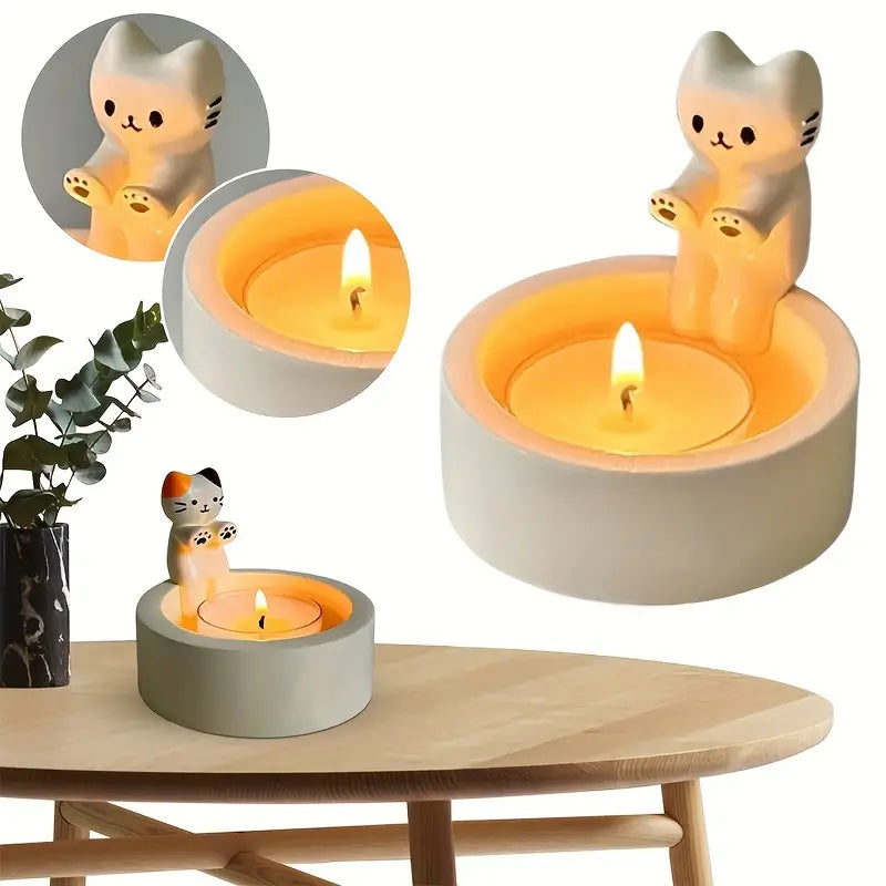 Ceramic Cat Candle Holder with Handcrafted Finish
