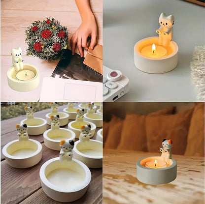Ceramic Cat Candle Holder with Handcrafted Finish