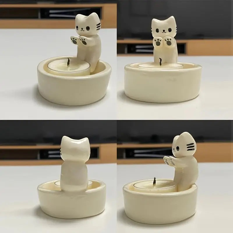 Ceramic Cat Candle Holder with Handcrafted Finish