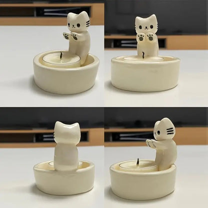 Ceramic Cat Candle Holder with Handcrafted Finish