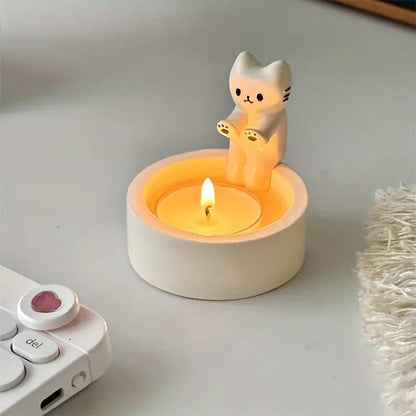 Ceramic Cat Candle Holder with Handcrafted Finish