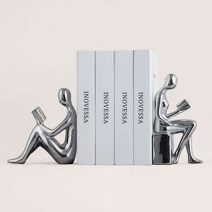 Ceramic Sculptural Bookends with Abstract Reading Figures Set of 2
