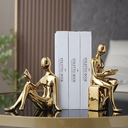 Ceramic Sculptural Bookends with Abstract Reading Figures Set of 2