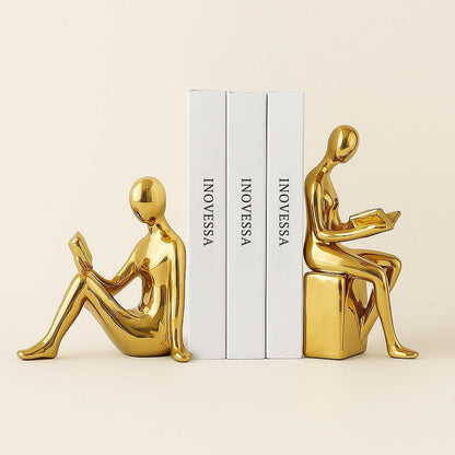 Ceramic Sculptural Bookends with Abstract Reading Figures Set of 2