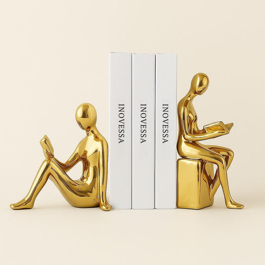 Ceramic Sculptural Bookends with Abstract Reading Figures Set of 2